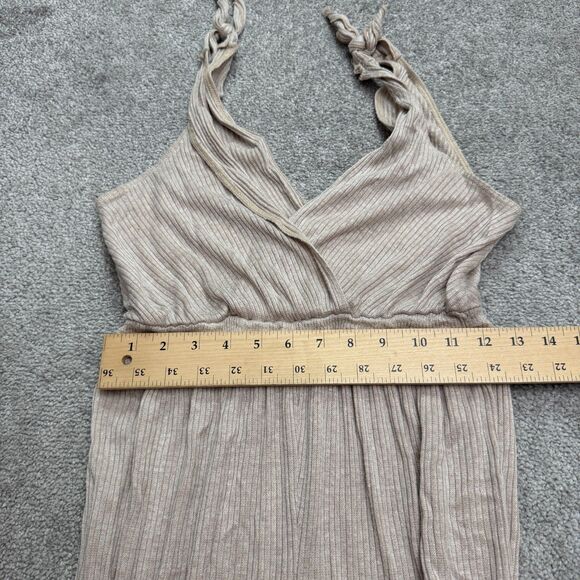 Kennedy Kened IK Ribbed Knit Wide Leg Wrap Jumpsuit Womens Small Beige Tie Strap - Picture 11 of 14